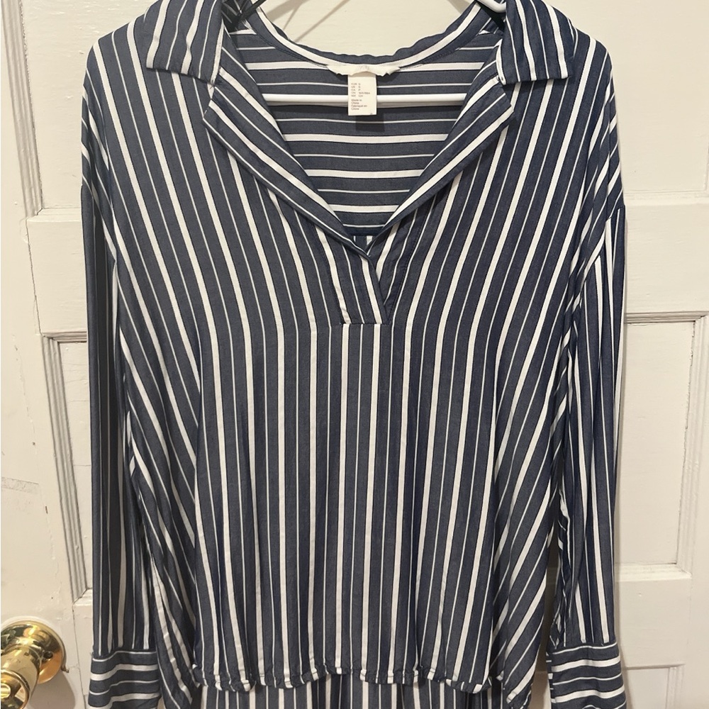 H&M Navy and White Striped Blouse